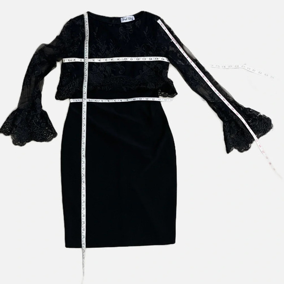 Joseph Ribkoff Dress Midi Floral Lace Overlay Black Size 4 Event Cocktail Sheer - Picture 13 of 14